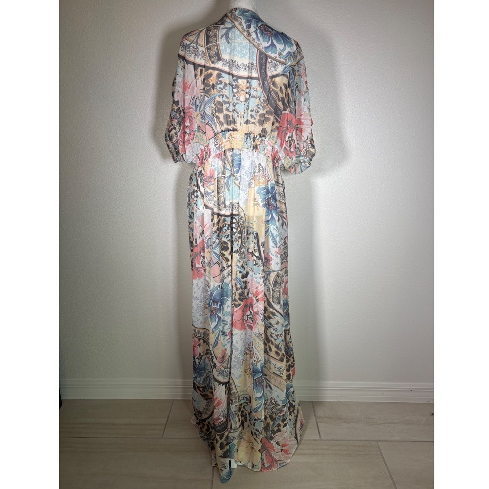 Sheer Floral Leopard Sequin Maxi Swim Cover Up Kimono Lightweight XL New Venus - Picture 3 of 8
